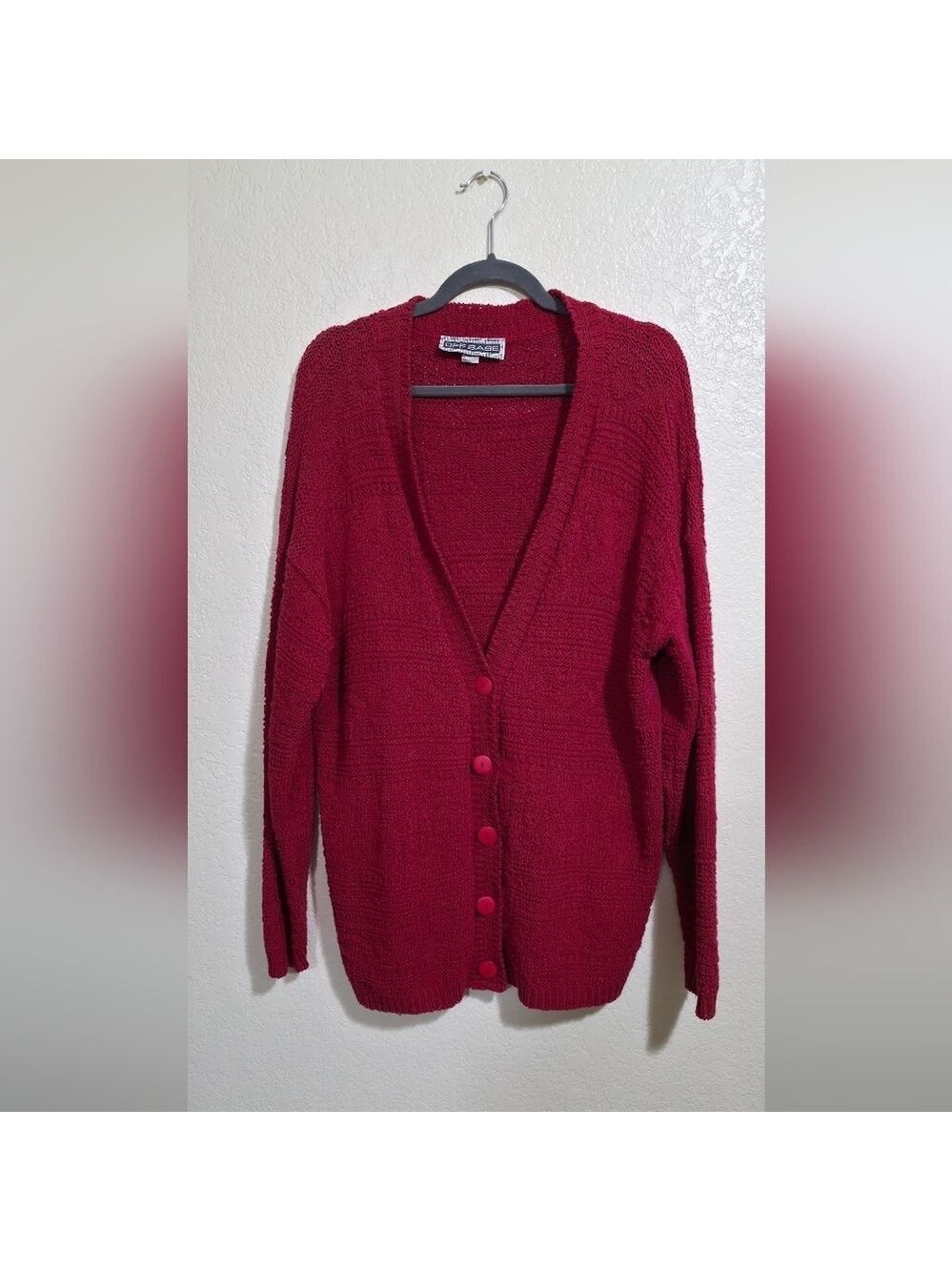 Vintage Knit 100% Cotton Red Cardigan Sweater | 90s Vibe Button Down Long Sleeve